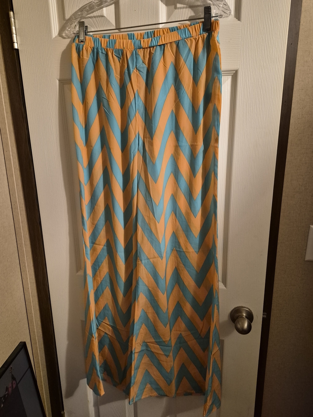 Pink Owl Wide-Leg Chevron Palazzo Pants - Yellow & Teal